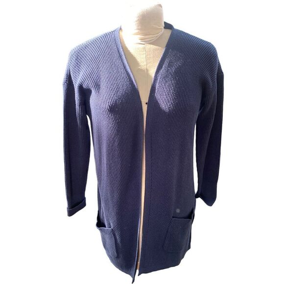LL Bean Shaker Knit Open Long Cardigan Size M Blue - Picture 1 of 12
